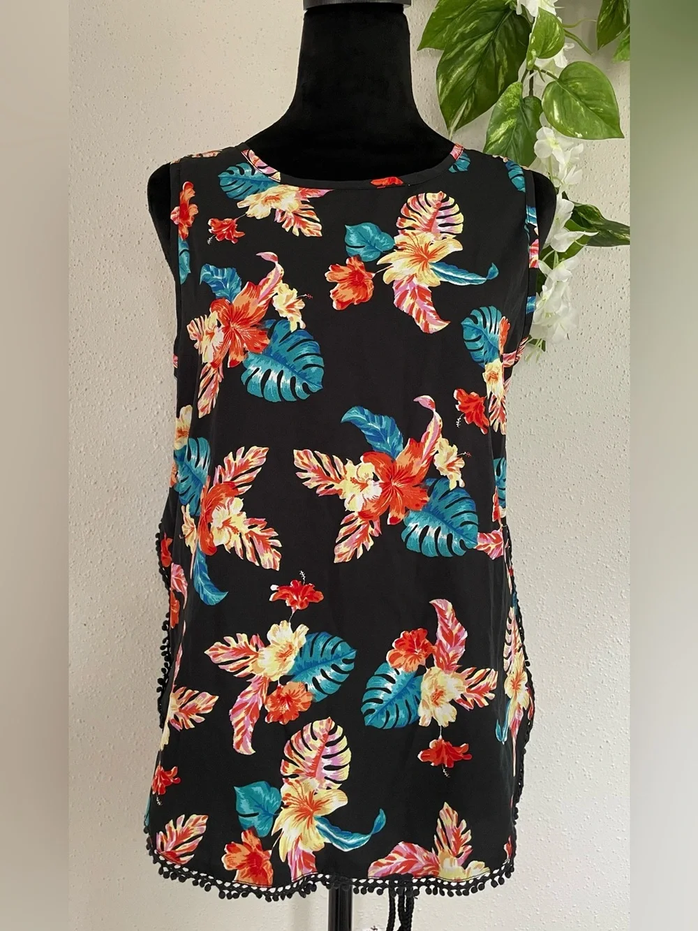 Black Tropical Blouse Mileage M Summer Fresh Sexy Floral Woman